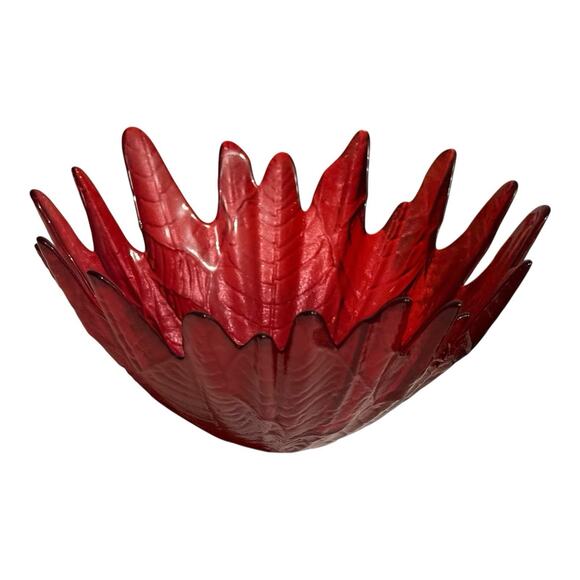 Bowl Unique Red Ruby Poinsettia Starburst Akcam Turkish - Picture 1 of 7